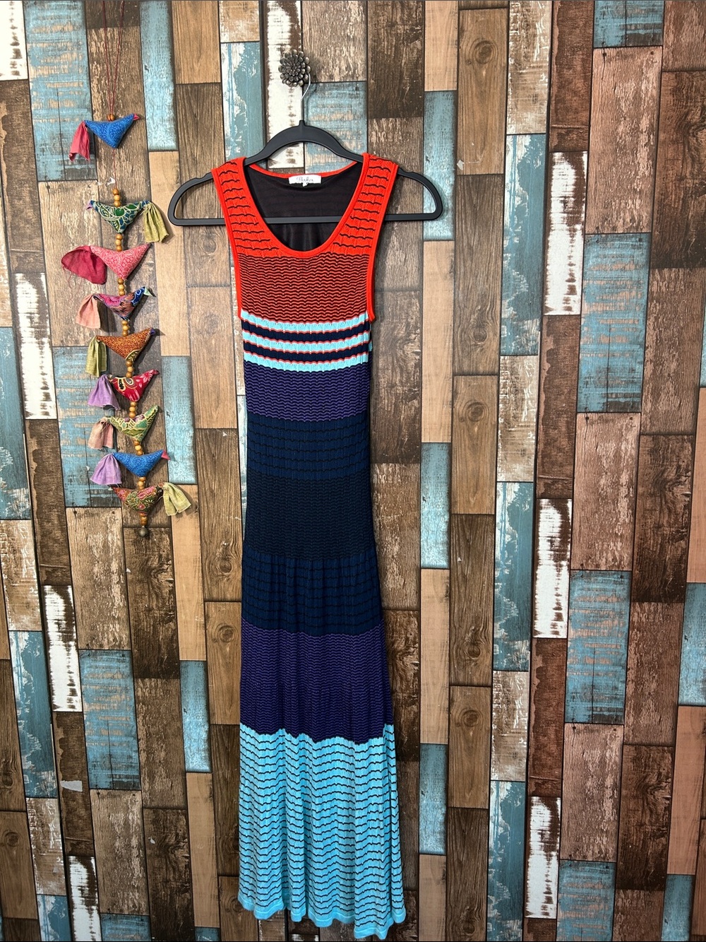 Parker Sleeveless knit  Maxi Dress in Red, Navy & Light Blue